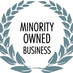 A black background with the words minority owned business in front of a wreath.