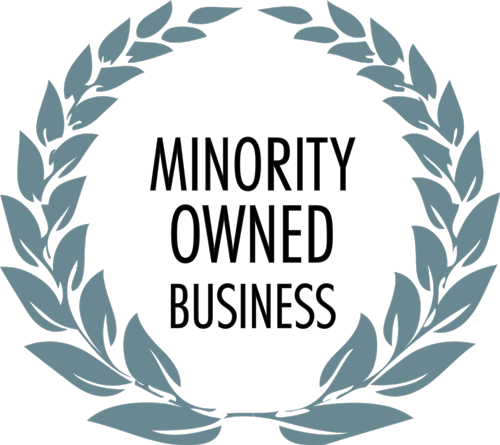 A black background with the words minority owned business in front of a wreath.